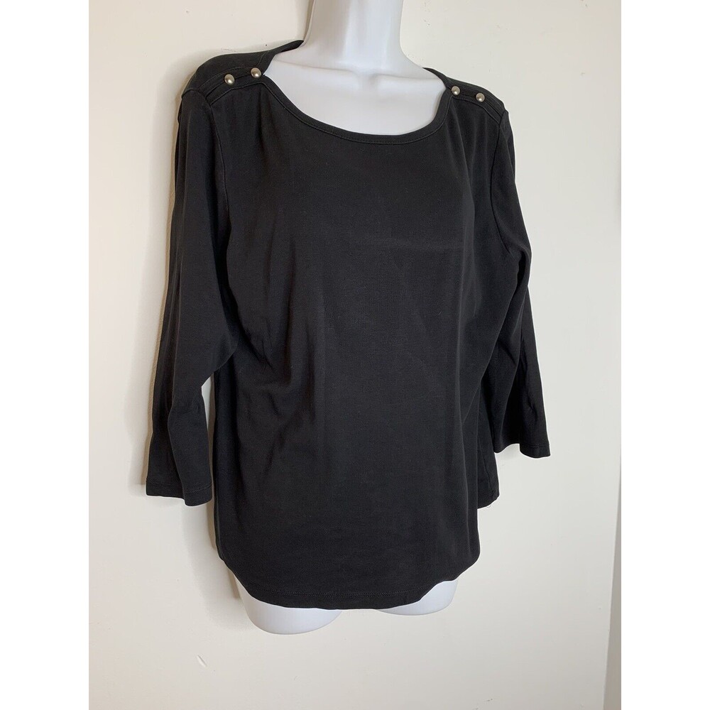 Chicos 2 long sleeved black top buttons on shoulders size 2
